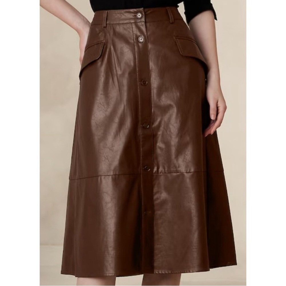 Brown VEGAN Leather Midi Skirt BANANA REPUBLIC